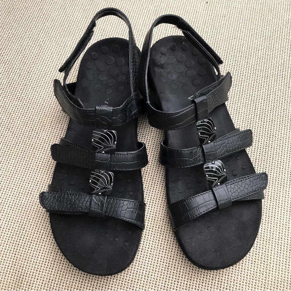 Vionic AMBER Black Triple Strap Embellished Orthotic Support Slingback Sandals